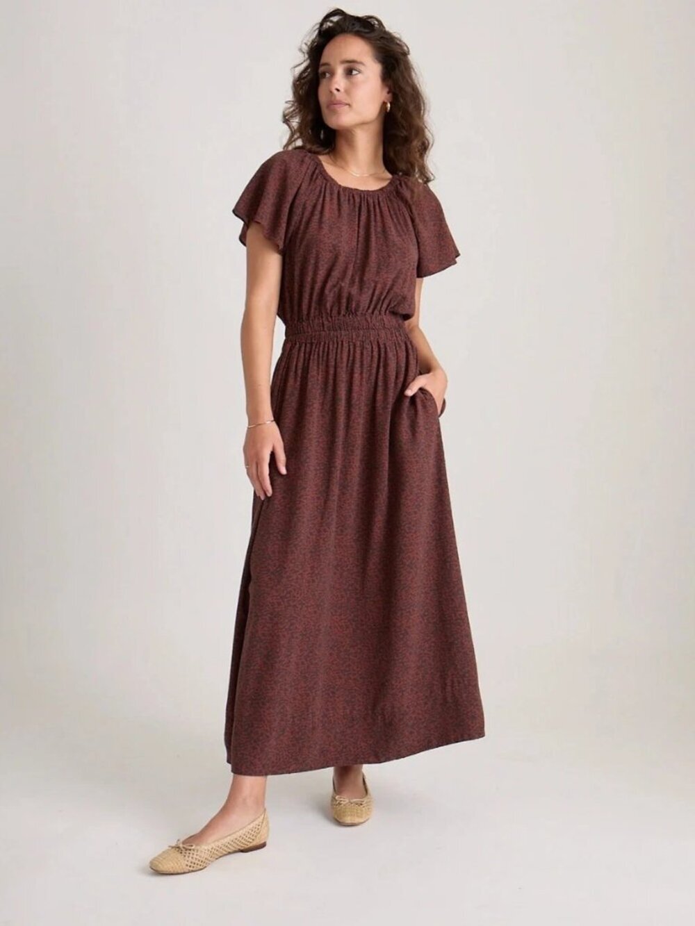 Marine Layer NWT Brown Cheetah Maxi Charlotte Dress Off Shoulder Leopard